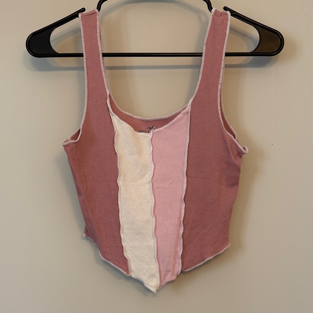 Pink and White Colorblock Tank Top